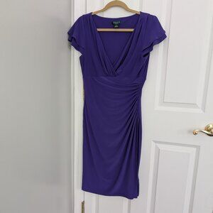 Lauren Ralph Lauren Womens Purple Ruched V-Neck Cap Sleeve Stretchy Sz 10 Dress